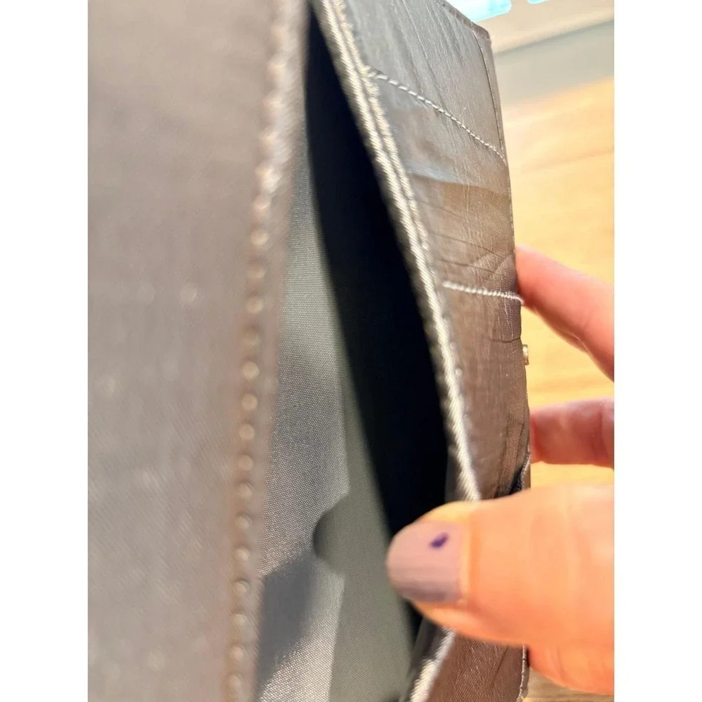 Floral Embroidered Gray Satin Clutch Wallet Magnetic Snap Organizer